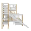 A white and natural wood bunk bed with stairs and a slide, shown from the side against a white background. Náhled obrázku produktu
