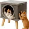 Two kittens playing with a cat house and scratching post. Produktbild-Vorschau