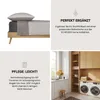 A collage of images showing bedding, care instructions, and a laundry room. Produktbild-Vorschau