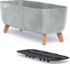 A planter with a marble-like gray finish and wooden legs, shown with a separate drainage tray. Náhled obrázku produktu