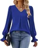 ASKSA Damen Bluse V-Ausschnitt Chiffon Plissee Produktbild-Vorschau 2