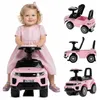 A young child is sitting on a pink ride-on car, with additional images of the car shown separately. Produktbild-Vorschau