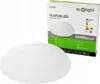 A white LED ceiling lamp is shown next to its packaging box, which displays product information and branding. Voir les images du produit