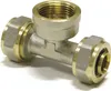 A close-up studio shot of a brass T-fitting for plumbing. Produktbild-Vorschau