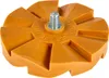 A close-up studio shot of an orange rubber polishing wheel with a metal screw in the center, against a white background. Náhled obrázku produktu