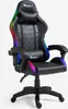 A black gaming chair with RGB lighting.