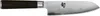 A close-up side view of a Santoku knife with a dark handle and a patterned blade. Náhled obrázku produktu
