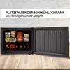 A mini-refrigerator with its door open, displaying various food items inside. Produktbild-Vorschau