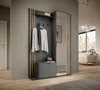 A modern entryway with a wardrobe set, including a coat rack, shelf, shoe cabinet, and mirror. Produktbild-Vorschau