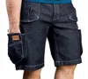 A close-up shot of a man wearing denim work shorts with large cargo pockets. Produktbild-Vorschau