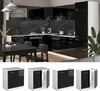 A modern black and white kitchen with a dining table and chairs, followed by images of individual kitchen cabinets. Náhled obrázku produktu