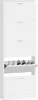 A white shoe cabinet with multiple shelves, some of which are open to reveal shoes. Produktbild-Vorschau