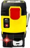 A close-up front view of a yellow and black laser distance measurer. Produktbild-Vorschau