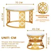 Two round tables with white tops and gold metal bases, with dimensions indicated. Produktbild-Vorschau