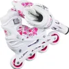 A pair of white and pink floral patterned inline skates. Produktbild-Vorschau