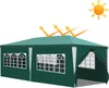 A green tent with windows, shown under a sun with rays indicating UV protection. Produktbild-Vorschau