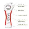A multi-functional bottle and can opener with labels indicating its various uses and materials. Produktbild-Vorschau