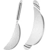 Two metal strainers with curved perforated surfaces and handles against a white background. Produktbild-Vorschau