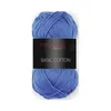 A ball of blue yarn with a black label. Produktbild-Vorschau