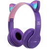 A pair of purple wireless headphones with cat ears and LED lights. Náhľad obrázku produktu