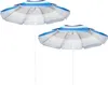 Two beach umbrellas with blue and white stripes are shown against a white background. Produktbild-Vorschau