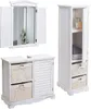 A bathroom furniture set consisting of a wall mirror, a vanity unit, and a tall cabinet, all in a shabby white finish. Náhľad obrázku produktu