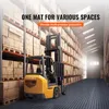 A forklift in a warehouse with shelves of boxes. Voir les images du produit