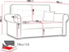 A diagram showing the dimensions of a sofa, with a smaller illustration of a bed. Náhled obrázku produktu