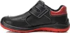 A side view of a black and red safety shoe. Produktbild-Vorschau