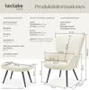 Product information and dimensions for a chair and ottoman set. Náhled obrázku produktu