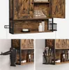 A collage of images showing a rustic-style bathroom cabinet with various bathroom accessories. Náhled obrázku produktu