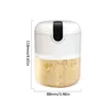 A white electric food chopper filled with chopped ingredients sits on a white background with dimensions indicated. Produktbild-Vorschau