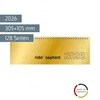 A desk calendar with a gold cover, displaying the year 2026 and brand information. Voir les images du produit