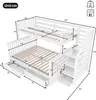 A technical diagram of a white bunk bed with dimensions indicated by lines and numbers. Anteprima dell’immagine prodotto