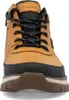 A close-up front view of a brown leather boot with black laces and trim. Voir les images du produit