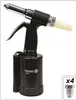 A black pneumatic rivet gun with a beige nozzle and a small inset showing four metal bits. Náhľad obrázku produktu