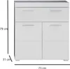 A white chest of drawers with dimensions shown. Anteprima dell’immagine prodotto
