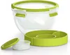 A salad box with its components laid out on a white background. Produktbild-Vorschau