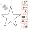 A black wire star outline with LED lights and a battery pack, shown against a white background with informational graphics on the right. Voir les images du produit