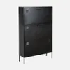 A black metal shoe cabinet with three drawers is shown against a light gray background. Produktbild-Vorschau