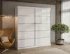 A modern bedroom scene featuring a large white sliding door wardrobe, a brown leather armchair, and a potted plant. Produktbild-Vorschau