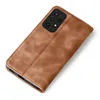 A brown leather flip case for a smartphone is shown against a white background. Produktbild-Vorschau