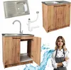 A collage of kitchen sink components, a sink cabinet, and a chef. Podgląd zdjęcia produktu