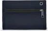 A close-up, front-facing view of a navy blue wallet. Produktbild-Vorschau