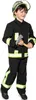 A young boy dressed in a firefighter costume, holding a toy axe. Produktbild-Vorschau