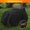 A black tarp covers an unknown object on a grassy lawn with rain falling. Produktbild-Vorschau