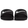 A pair of black Nike Kawa slide sandals with white Nike swoosh logos are shown from the front on a white background. Podgląd zdjęcia produktu