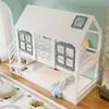 A children's bunk bed designed to look like a house, with a pull-out trundle bed. Produktbild-Vorschau