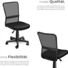 Two views of a black mesh office chair, with descriptive text highlighting its features. Produktbild-Vorschau