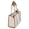 A white Valentino Bags shopper bag with brown trim and handles, shown from the side. Anteprima dell’immagine prodotto